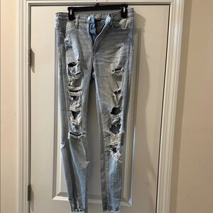 American Eagle Light Blue Ripped Skinny Jeans